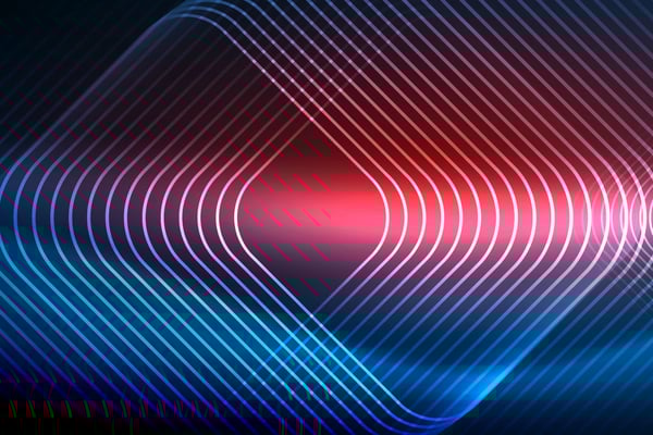 Neon glowing lines show a futuristic abstract background with square shapes